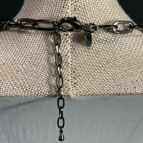 Lia Sophia Gunmetal Statement Necklace | Faceted Blue Pendant| Adjustable - Picture 3 of 4